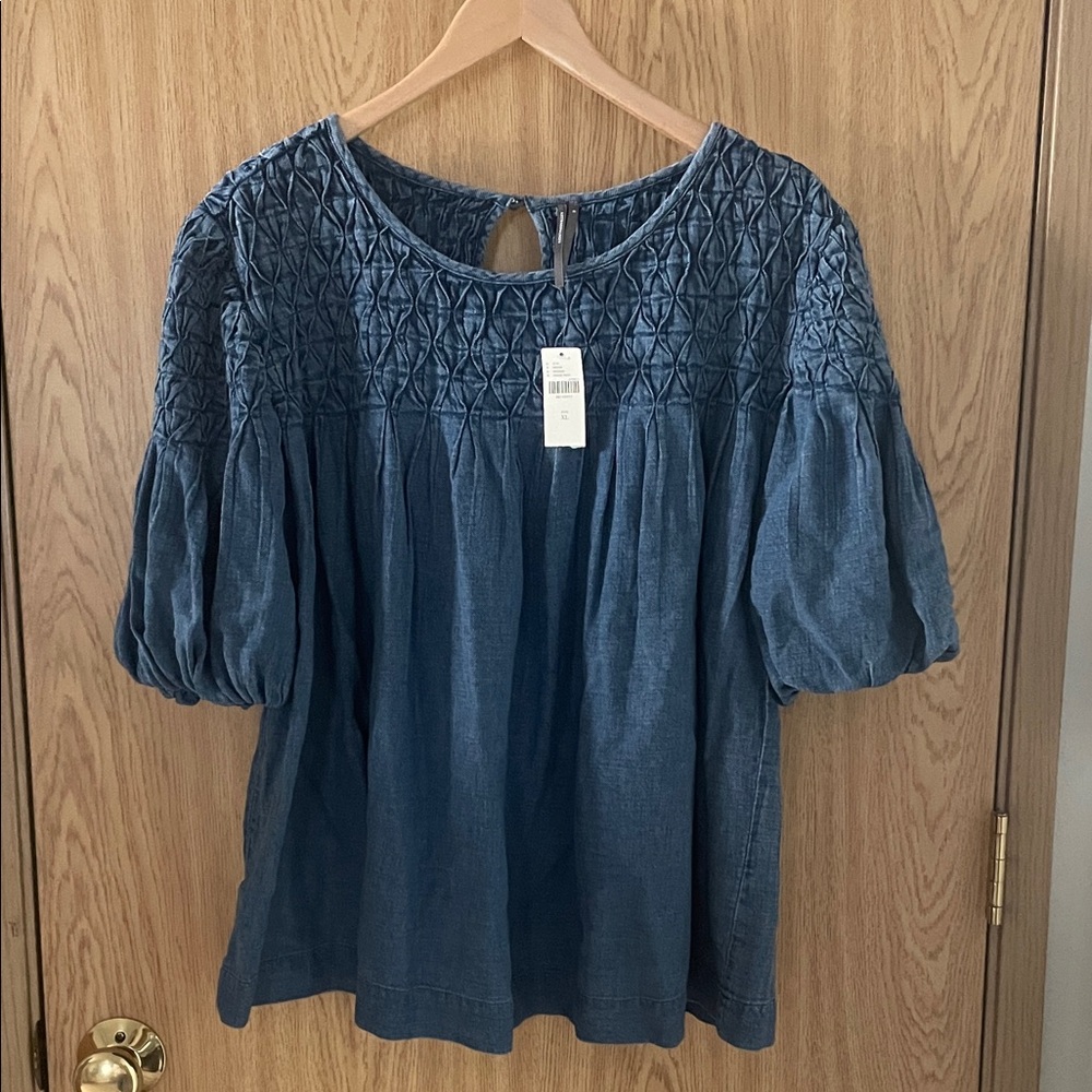 Anthropologie Women's Blue Smocked Top